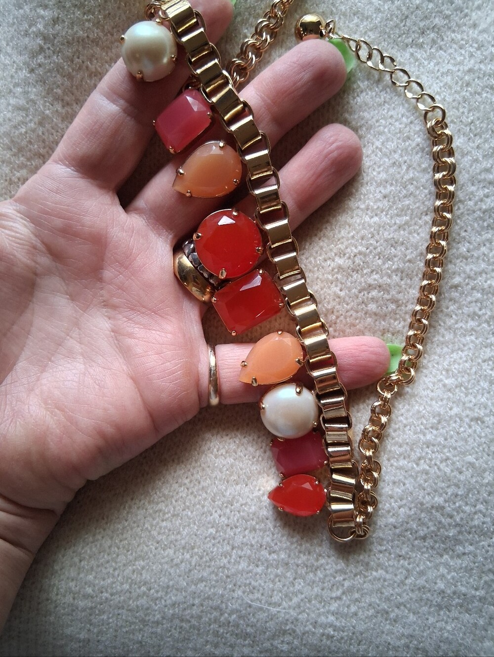 Kate Spade Statement Necklace Watermelon, Pink and Peach Gemstones And Pearls